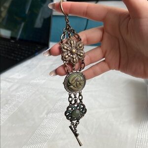 Vintage Lucky Brand 🍀 Victorian Inspired Jade Stone Bracelet Brass Dainty Retro